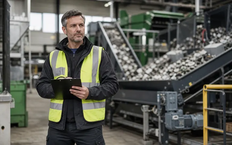 Termelési vezető recycling gépsorok előtt